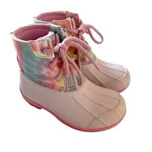 Sperry Toddler Girls Rainbow Tie Dye Saltwater Duck Boots Size 8